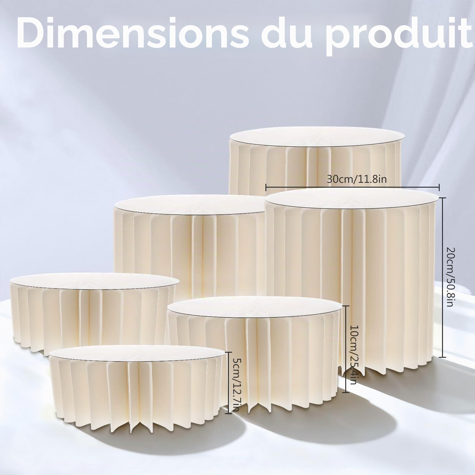 Lot de 6 Presentoir Aperitif Buffet Pliable, Presentoir Gateau avec 6 assiettes rondes en PVC, Support Gateau en Acrylique et en Carton, pour Traiteur, Dessert, Bijoux, Figurines, Bonbons, Aliments