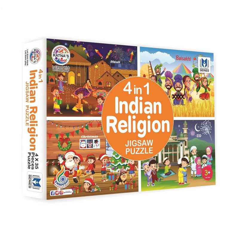 4 in 1 Indian Religion Jigsaw Puzzle Motoskills Knowledge 4 x 35 Pieces for Kids 3+ Years