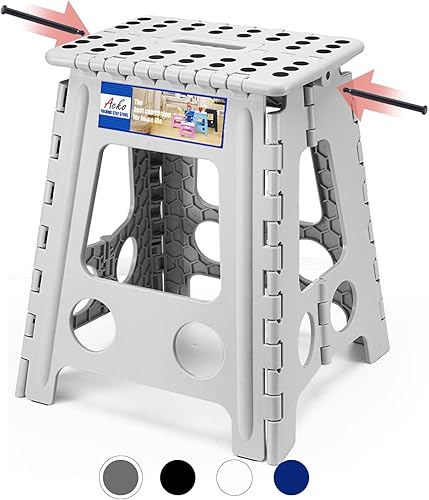 Miniatura 154 de Acko. Taburete plegable de 13 pulgadas de alto, resistente, para niños y adultos, cocina, jardín, baño, taburete con escalón. Blanco,Negro