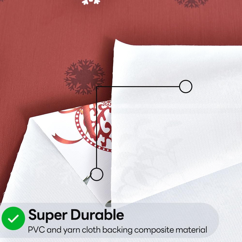 Yofori Christmas Table Cloth Wipe Clean PVC Xmas Tablecloth Rectangle Red Plastic Table Cover Waterproof Wipeable Vinyl Oilcloth for Spring festival New Year Dining Party (Trees-red - Image 3