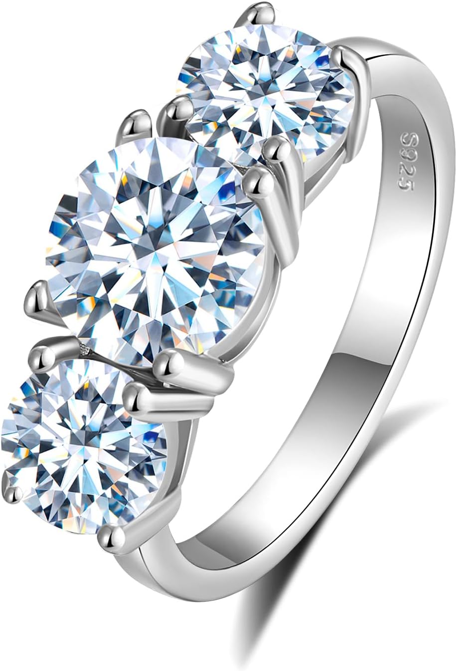 2-4CT 925 Sterling Sliver 3 Stone Moissanite Engagement Rings/Anniversary Rings/Wedding Rings For Women, Round Cut D Color,Size4-9,Perfect Jewelry Gifts