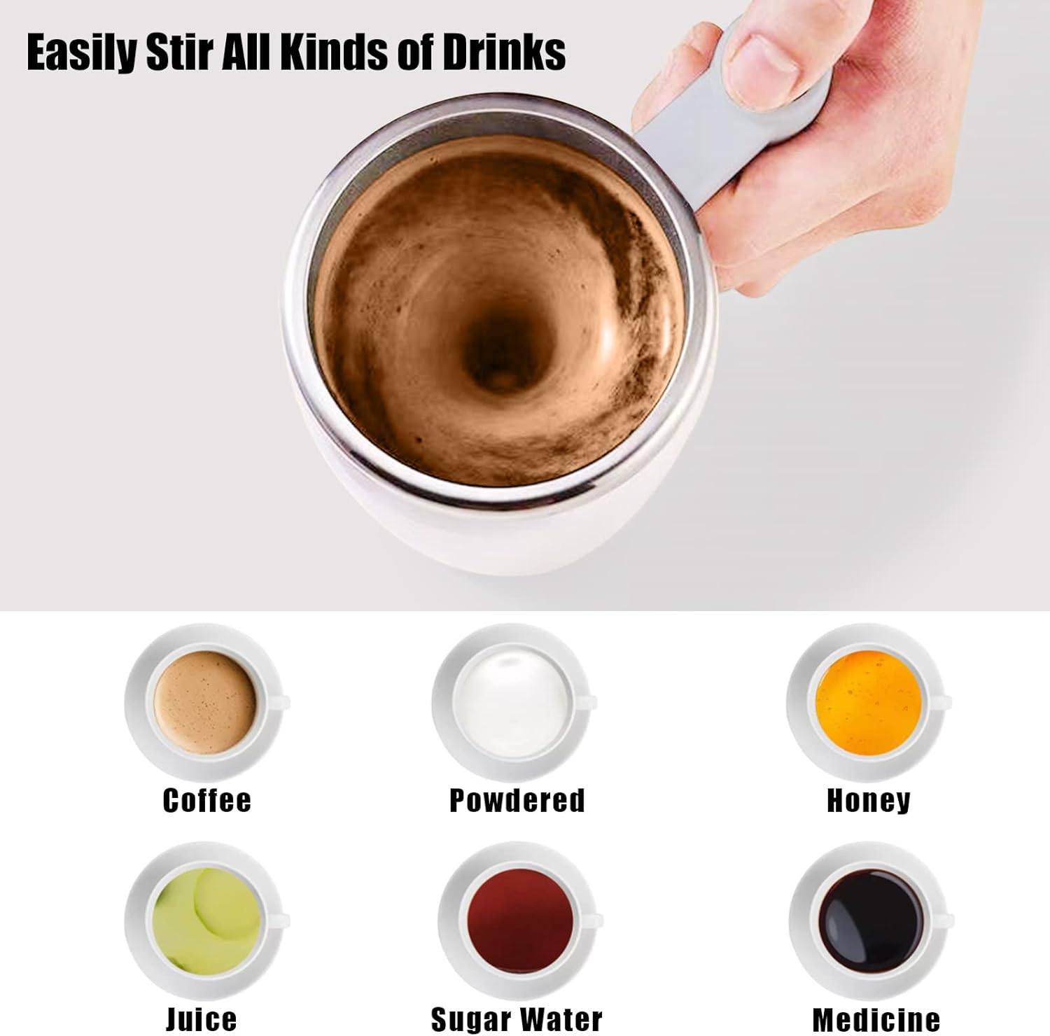 Self Stirring Mug,Rechargeable Auto Magnetic Coffee Mug with 2Pc Stir Bar,Waterproof Automatic Mixing Cup for Milk/Cocoa at Office/Kitchen/Travel 14oz Best Gift - White