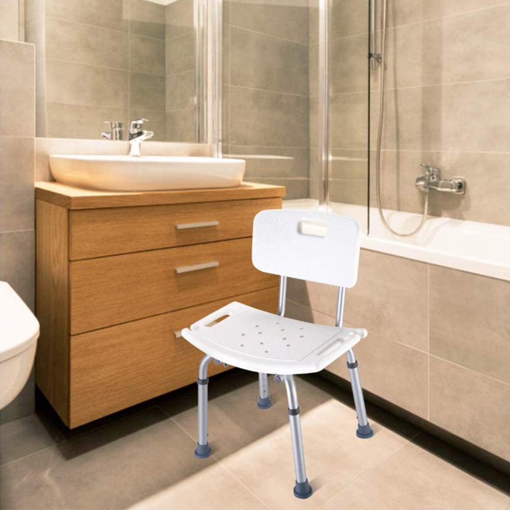 Homewell l Taburete de ducha regulable en altura, marco de aluminio, pies de goma antideslizantes, asiento de bañera para personas mayores, asiento con asas de seguridad (silla de ducha 2, 51 x 26 x