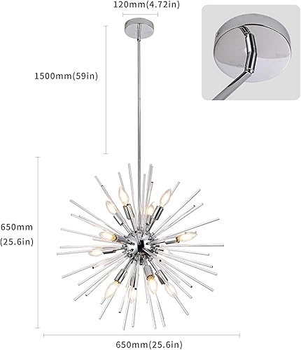 Miniatura 3 de Candelabros modernos Sputnik de 12 luces cromadas colgantes de fuegos artificiales, lámpara satelital, barra de acrílico transparente para sala de