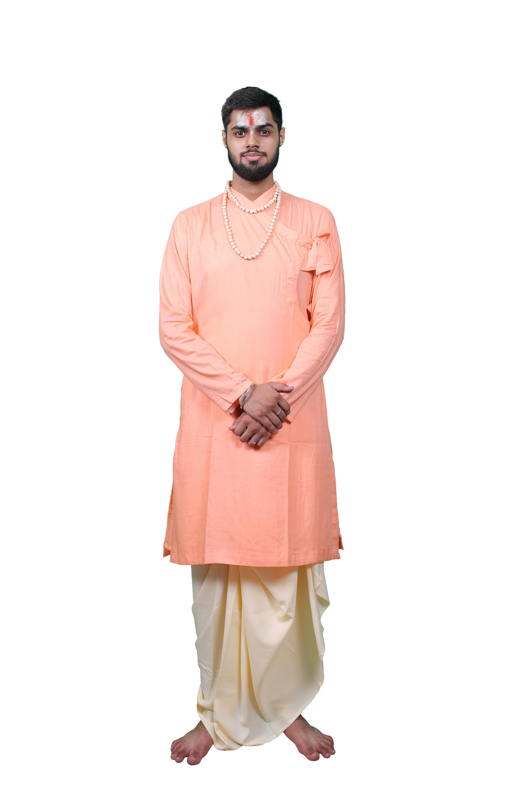 dharniya men Bagalbandhi Heritage Bhagalpuri Bagalbandhi Bhagalpuri (rayon blend) kurta dhoti set (Saffron) Size 3XL-picture-12