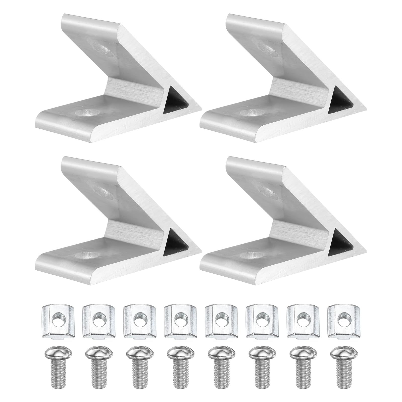sourcing map 4Set 45 Degree Angle Corner Brackets, 4040 Series Aluminum Extrusion Profile Accessories, Corner Brace Joint Connectors with Mounting Screws and Nuts, Silver, 60mm x 60mm x 32mm
