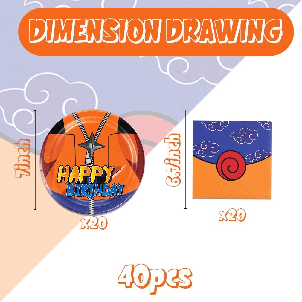 40pack Anime Birthday Party Supplies Blue and Orange Plates and Napkins Supplies for Baby Shower Decorations Anime Birthday Party Decorations - Image 2