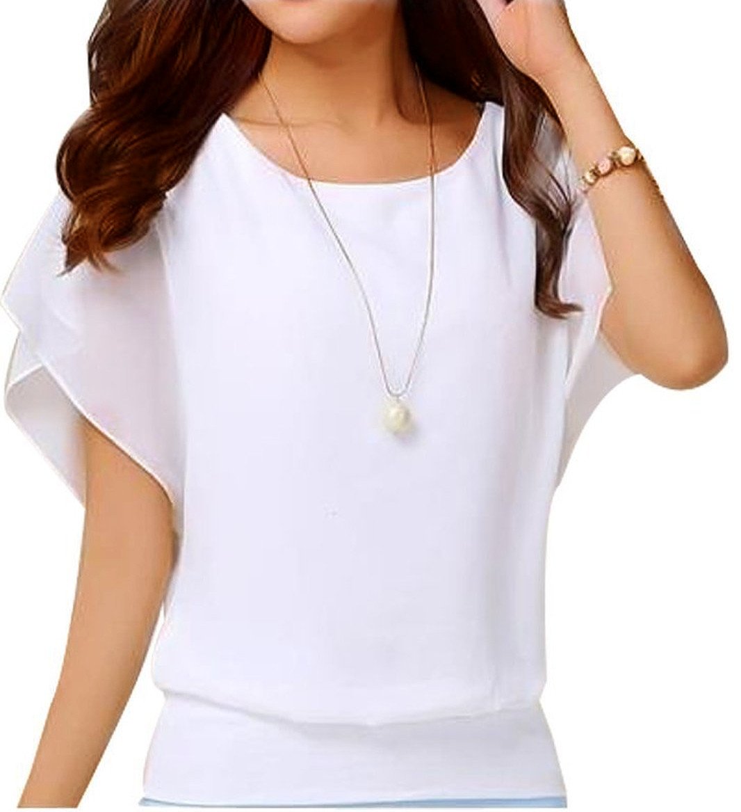 VIISHOWWomen's Loose Casual Short Sleeve Chiffon Top T-Shirt Blouse