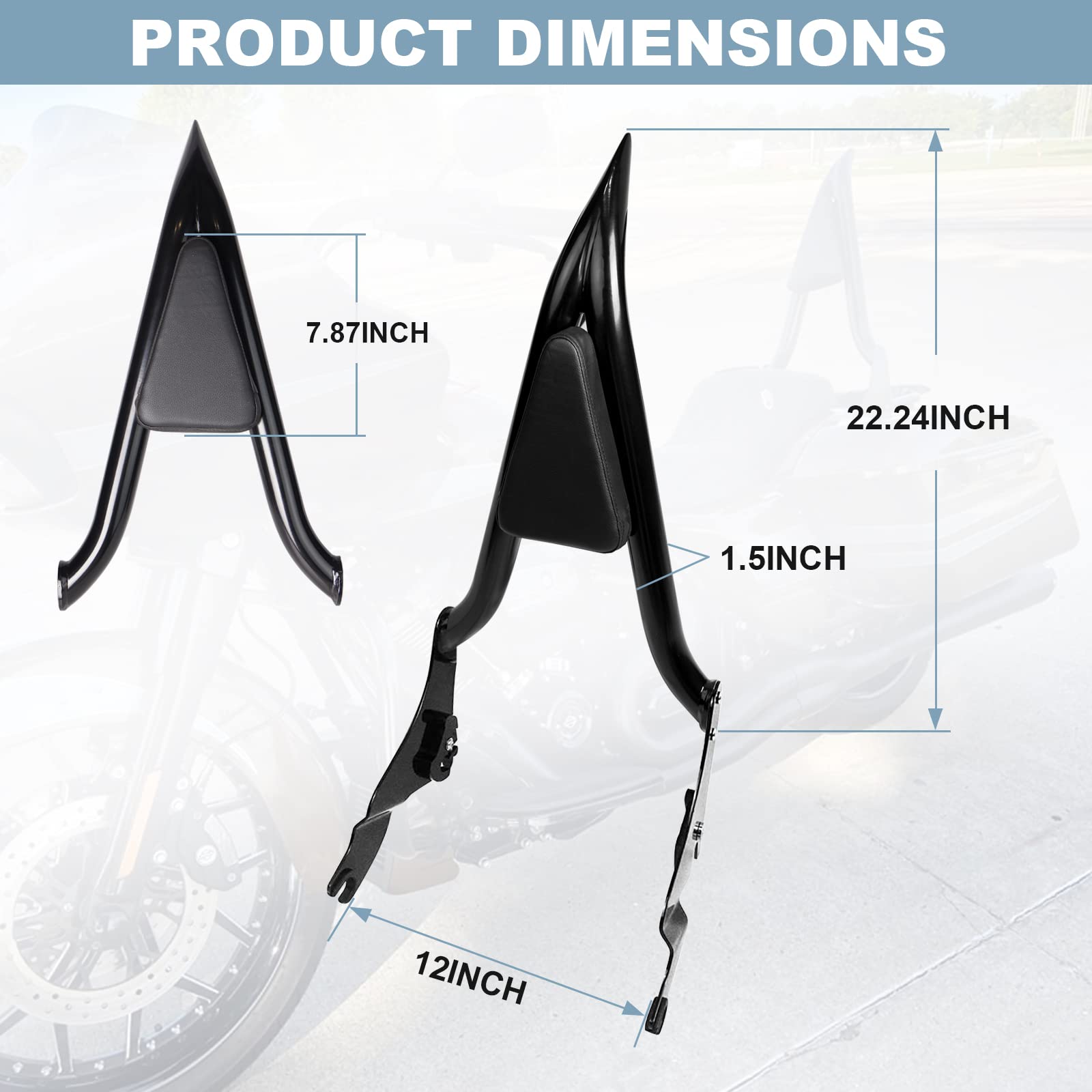 RACTOP Harley Sissy Bar Backrest – Comfy Passenger Back Pad For Touring Models (Road King, Street Glide, Road Glide, Electra Glide 2009-2024) - Black