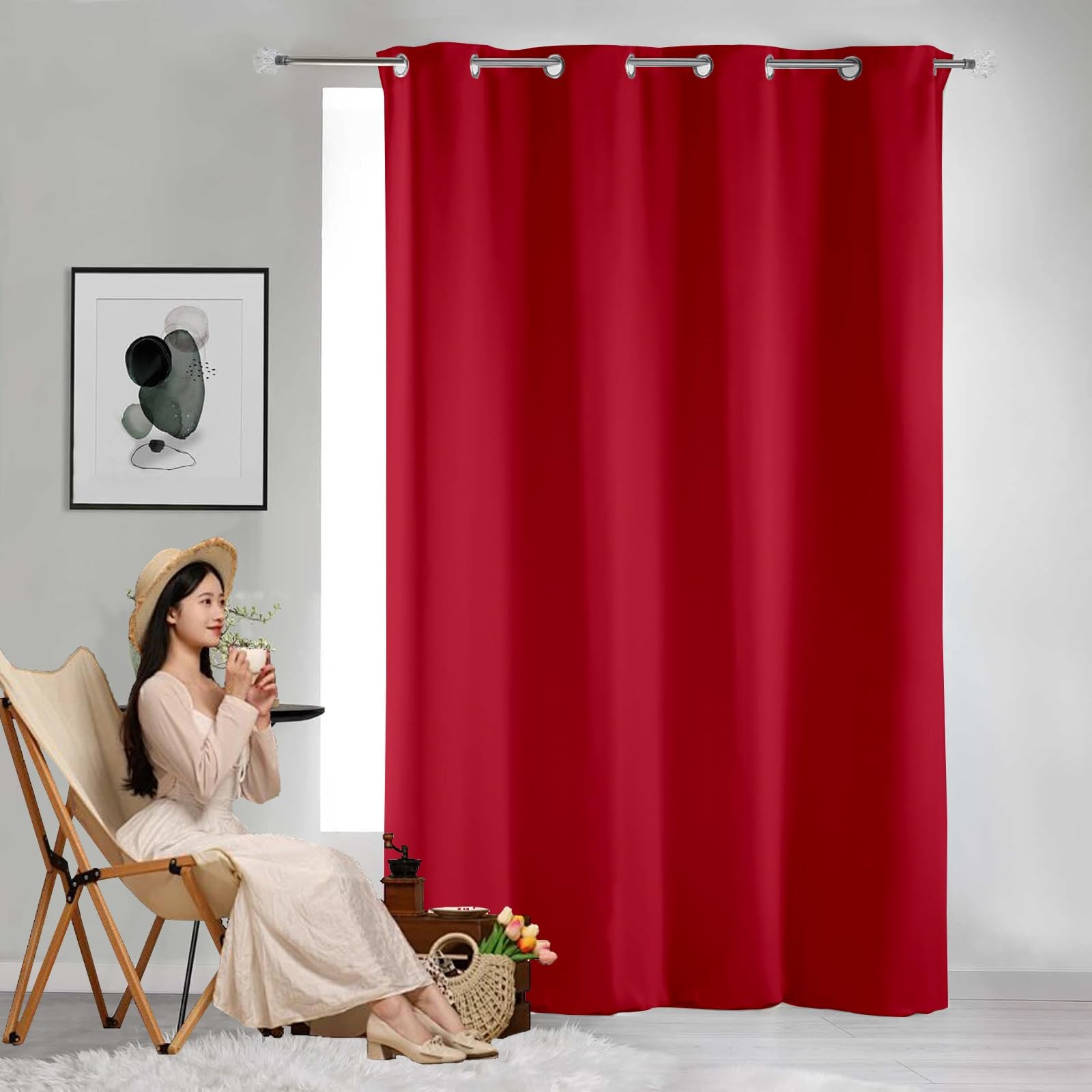 GAIFNAG Cortinas Salon Modernas 200 x 240 cm Visillo Suave Poliéster para Ventanas Balcon Color Moderna Cortinas Grises Opacas Cortinas para Ventanas Salon/Cocina, Rojo