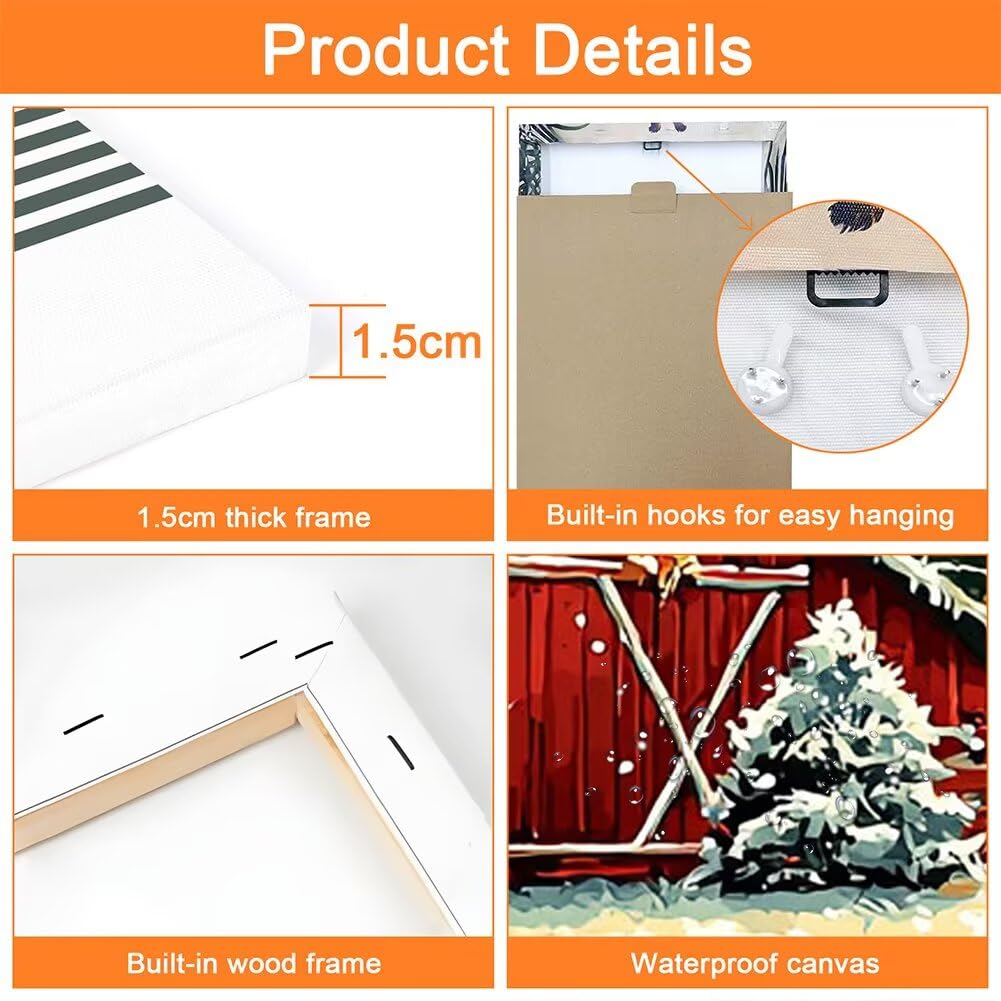 Wandbilder Farm 60x80cm, 3Pcs Leinwand Bilder Groß Wanddeko Wohnzimmer, Weihnachten Leinwand Bilder mit Rahmen, Moderne Wandbilder Wohnzimmer Poster Set mit Haken, Wand Deko Schlafzimmer Poster, -2190