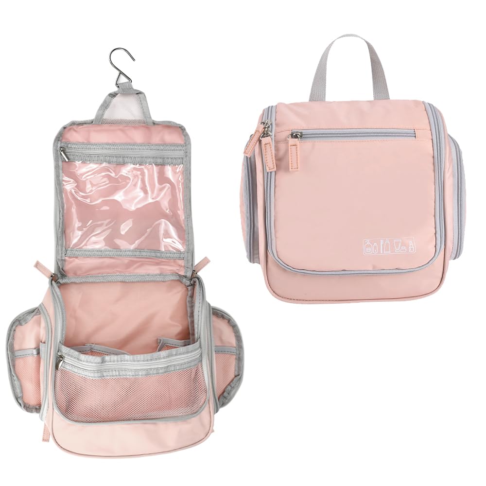 Borsa Toilette Da Appendere Grande - Resistente All'Acqua, Tante Tasche, Rosa Scuro - Foto 9