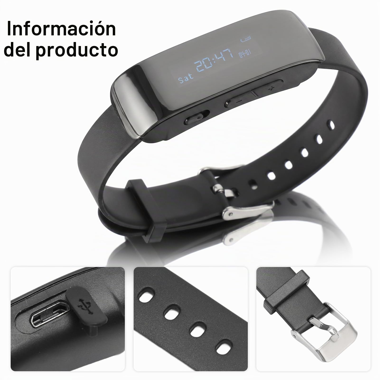 Reloj Grabadora De Voz, Grabadoras De Voz Digitales con Cancelación De Ruido, Grabadora De Pulsera De Audio De Grabación Larga con Reproducción, Visualización De La Hora, (8G)