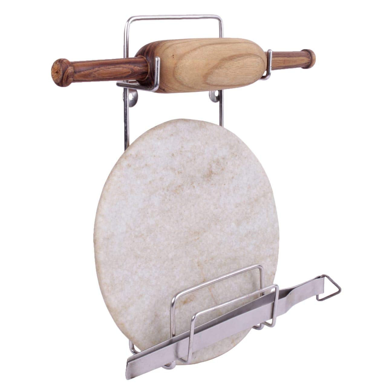 AARBOX Stainless Steel Chakla Belan Stand for Kitchen - 100% Rust-Free Steel Rolling Pin Board Holder Wall Mount (Only Stand Included)