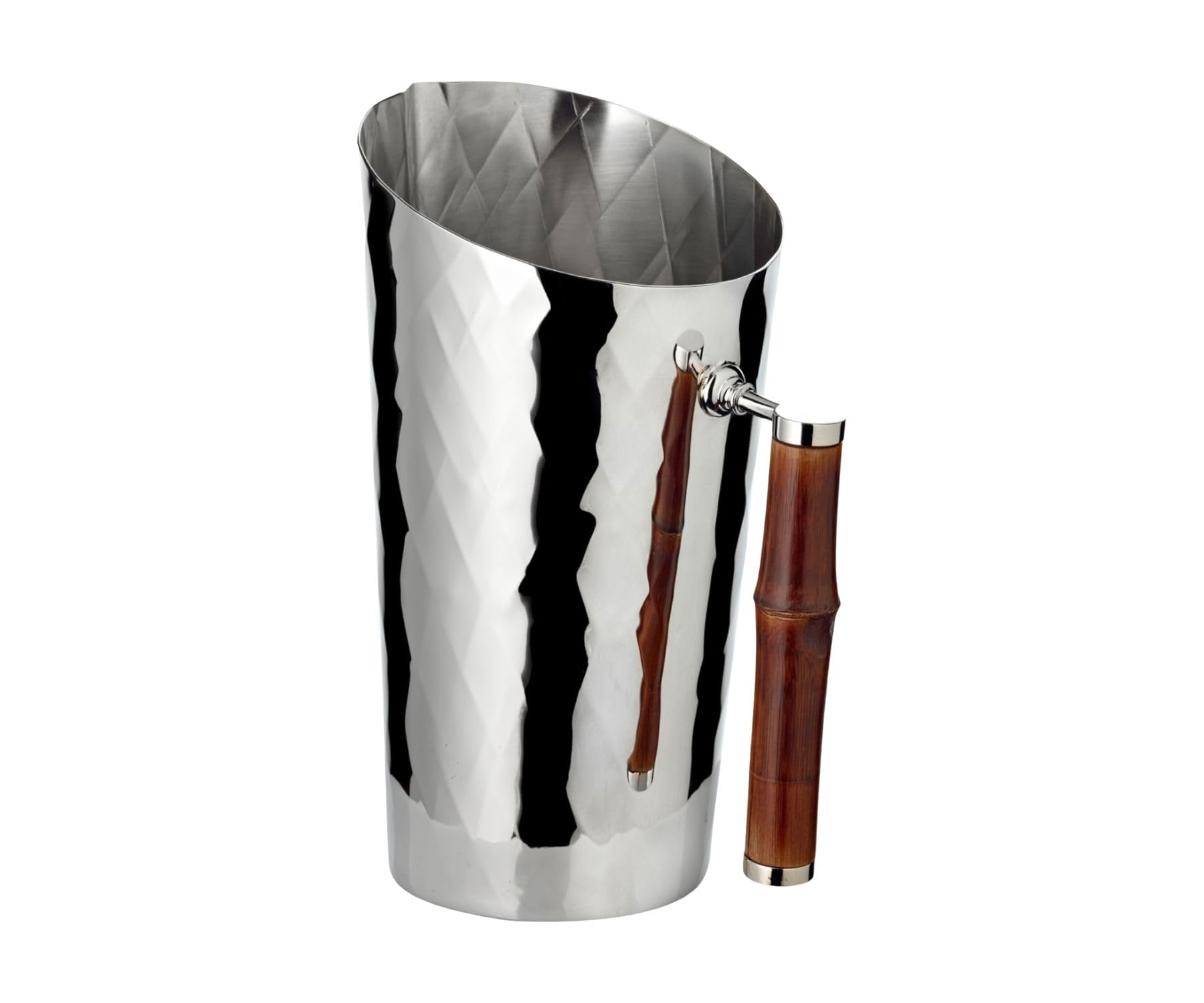 EDZARD Jarra Jana (H 20 cm) de latón niquelado con detalles de bambú, martillado – Jarra de agua, jarra, zumo, jarra de servir, jarra plateada, jarra con mango de bambú