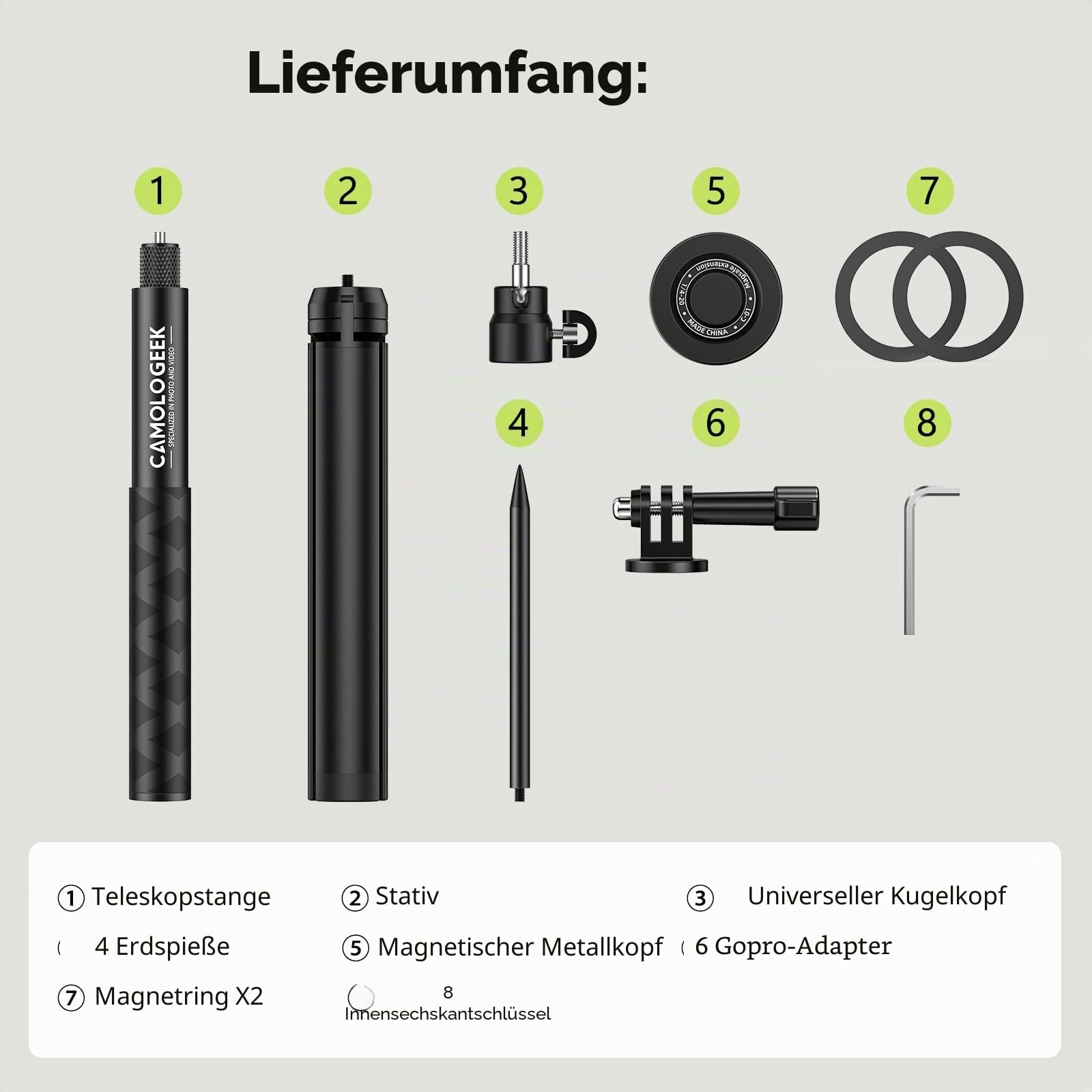 Einbeinstativ und Stativ Selfie-Stick zum Aufnehmen von Golf-Schwungtrainingshilfen mit Bodenspitzeinsatz & Adapter für Gopro & 1/4"-Schraube, Magnetischer Golf-Handyhalter kompatibel mit iPhone