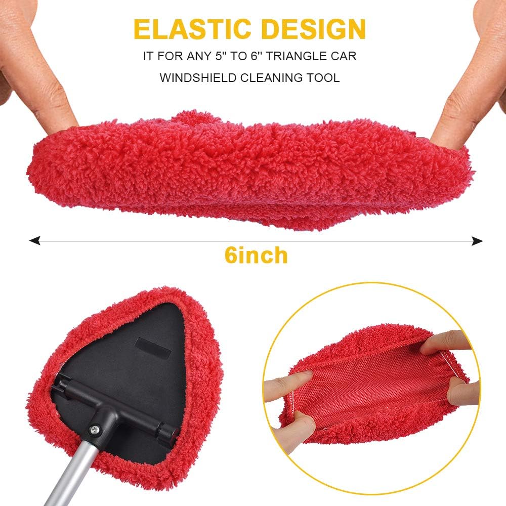 eFuncar Windshield Car Window Cleaner + 6 Pack Car Windshield Cleaning Tool Bonnets, Window Cleaner Tool with Extendable Handle, and 2 Pack Washable Reusable Cloth Pad Head Car Glass Cleaner Kit : Automotive
