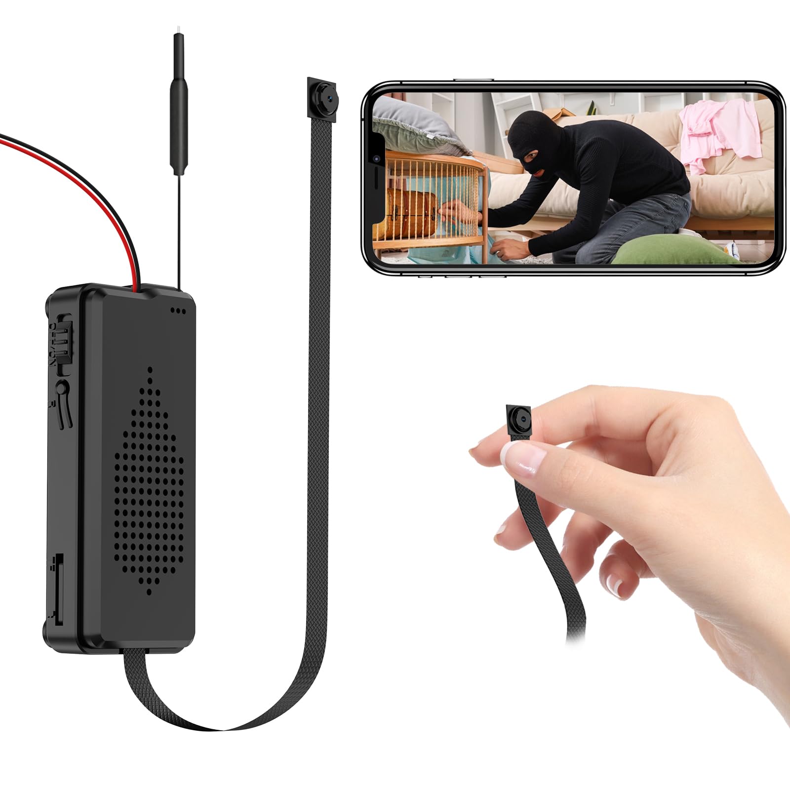 1080P WiFi Secret Scope Camera Espia, Mini Spy Camera Wireless Easy to Hide, or Home Security, with Motion Detection Function, Support SD Card & Battery Power Work with APP