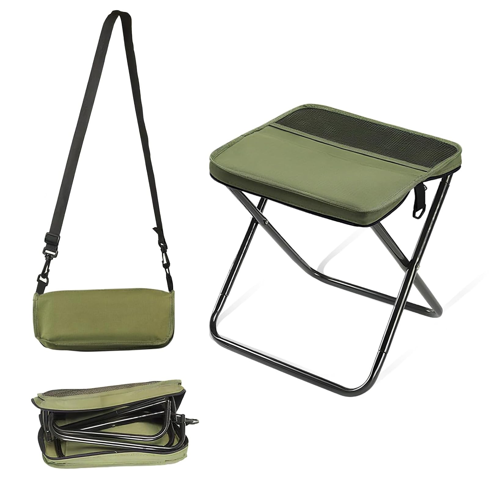 Portable Folding Stool Backpack Type for Camping, Fishing, Travel, Hiking and Garden, Lightweight and Foldable (Green, Large)