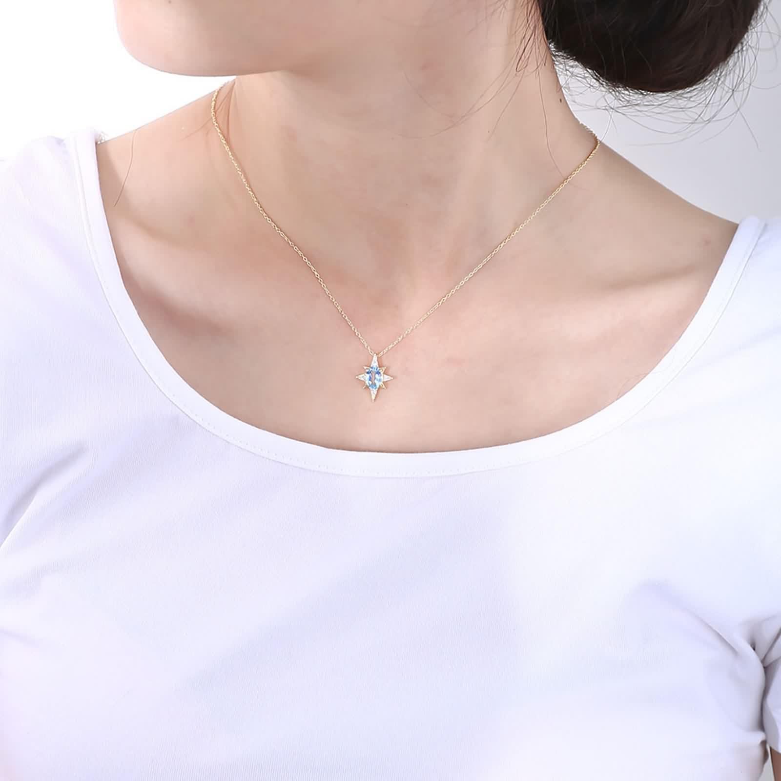 Collana Topazio Donna, Collana Lunga Moda Ciondolo Catenina Vero Oro Giallo 9K/14K/18K con Moissanite Elegante Oro 40+5cm
