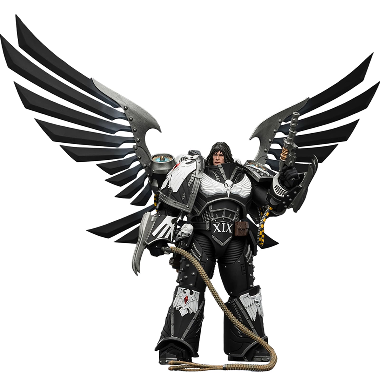 JOYTOY Warhammer 40k Raven Guard Corvus Corax, Primarch of the XIX Legion with artificer-crafted lightning talons, archaeotech pistols, and whip 1/18 Action Figure โ image 1