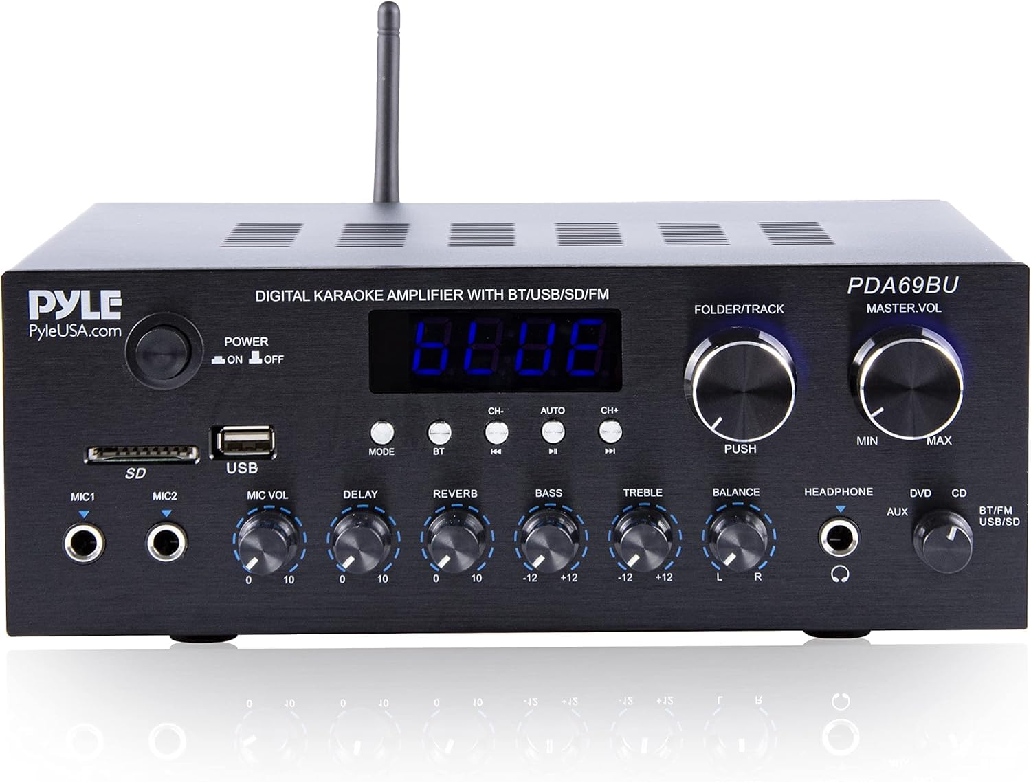 Pyle Amplificatore Audio Stereo Bluetooth 300 Watt Doppio Canale MP3 USB SD AUX RCA MIC Cuffie FM LED per Home Theater Studio