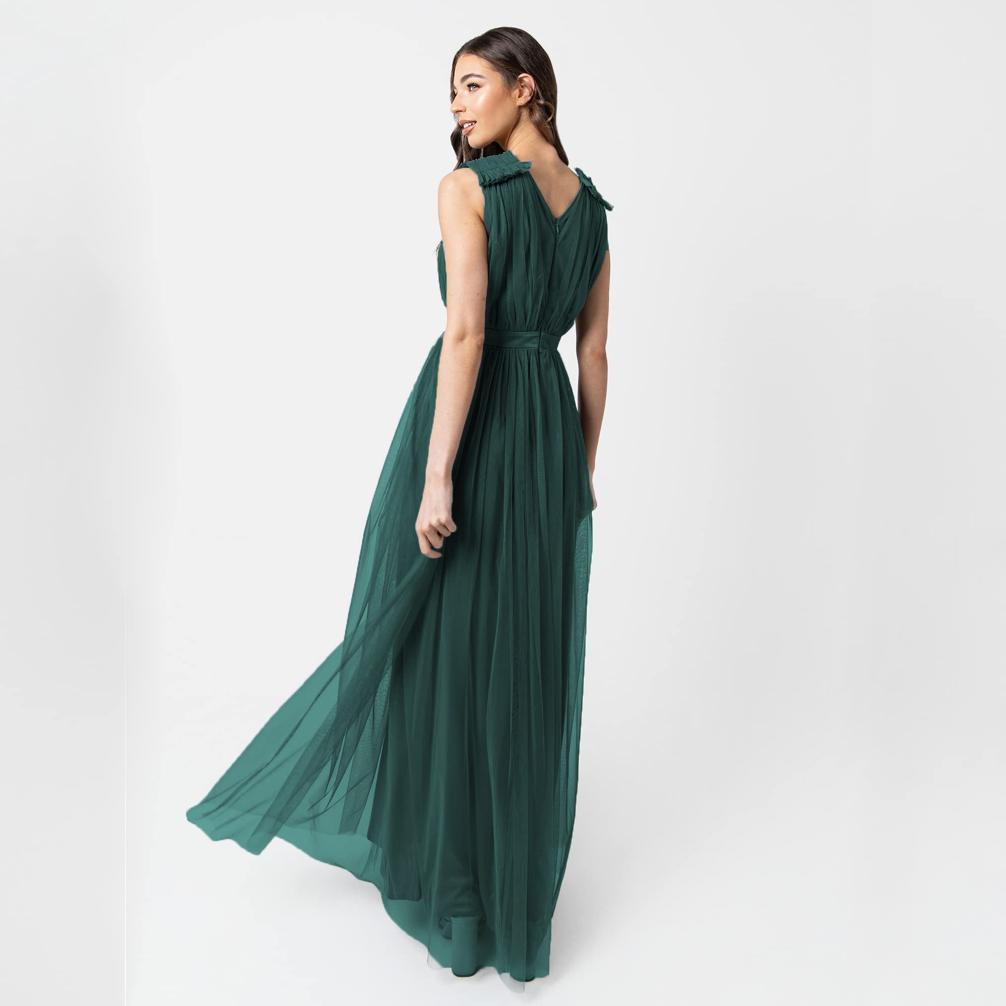 Maya Deluxe Ärmelloses Abendkleid mit Gerafftem V-Ausschnitt & Hoher Taille - Hochzeitsgast Kleid Damen, Tüllkleid Damen