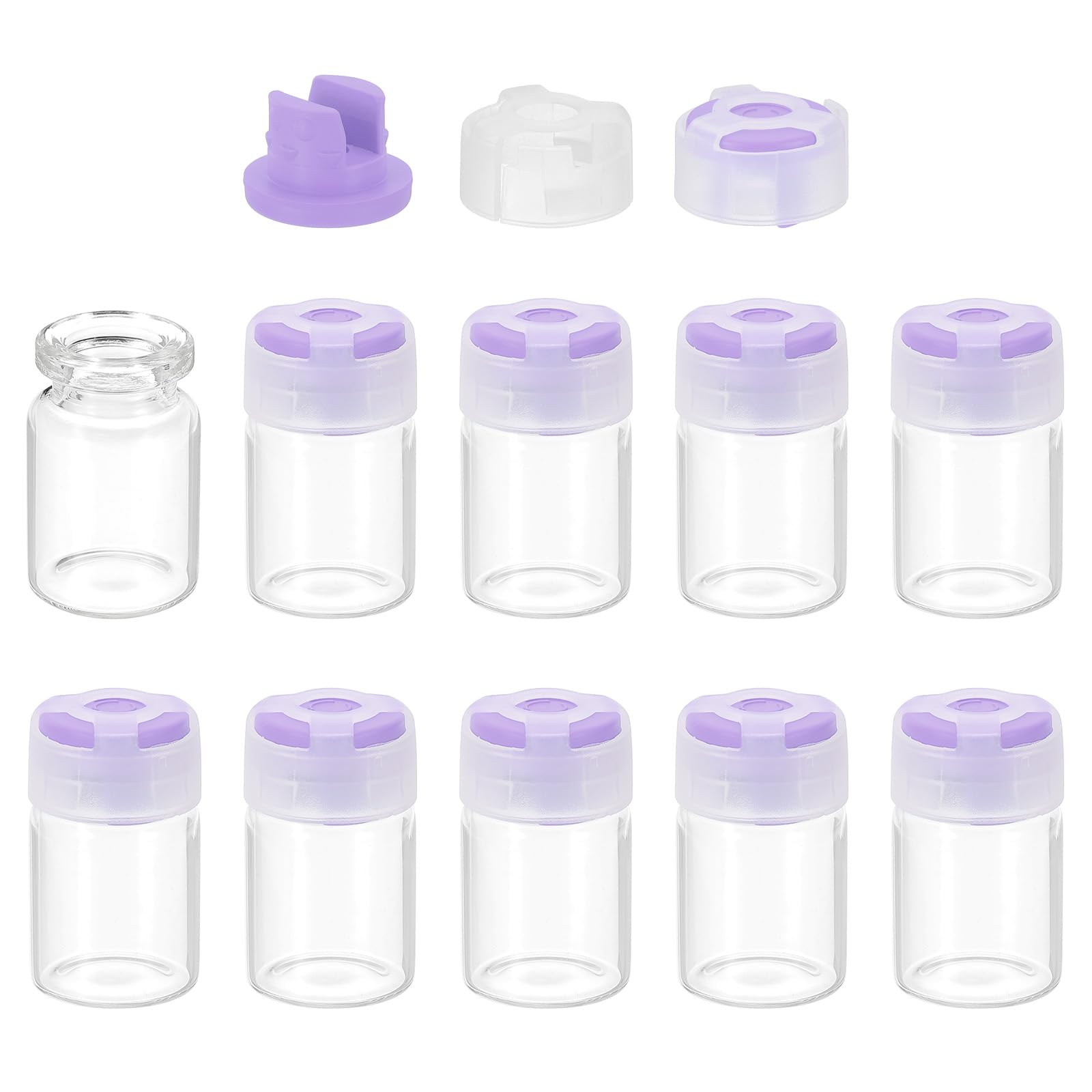 PATIKIL 5ml Clear Glass Sample Vials, 10Pcs Small Liquid Bottles with Locking Cap and Self-Healing Injection Port for Essential Oil Sample Aromatherapy Fragrance Vials Travel, Purple