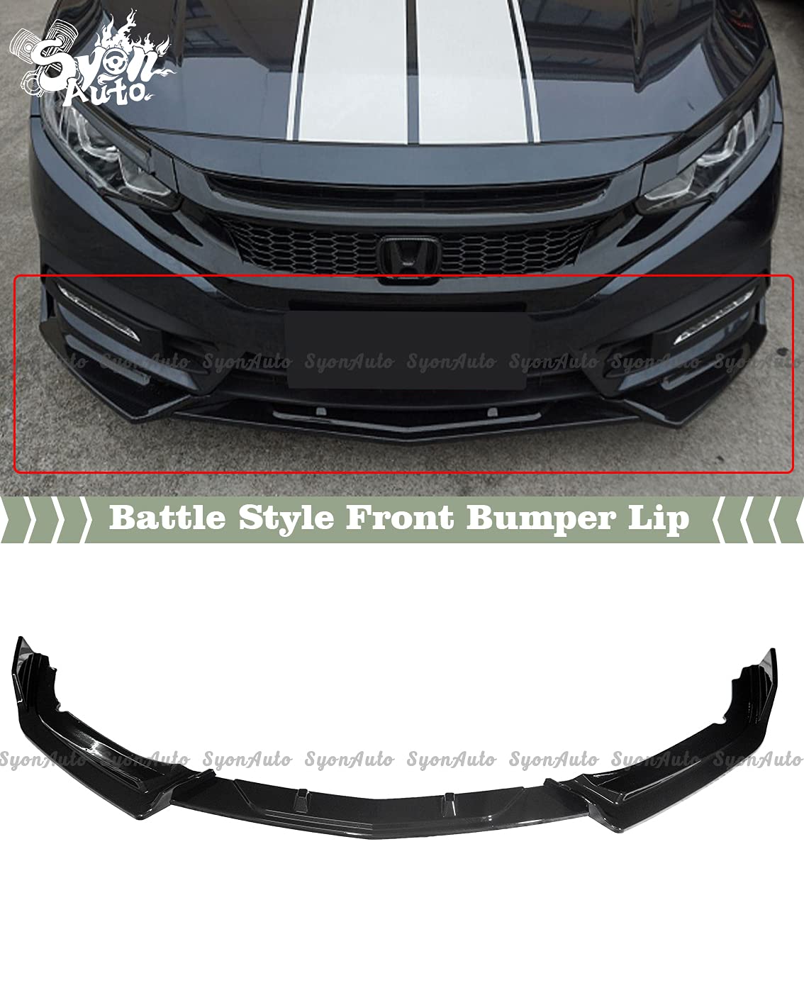 Syon Auto FITS 2016-2021 HONDA CIVIC 4DR & 2DR GLOSS BLACK BATTLE STYLE FRONT LIP SPLITTER