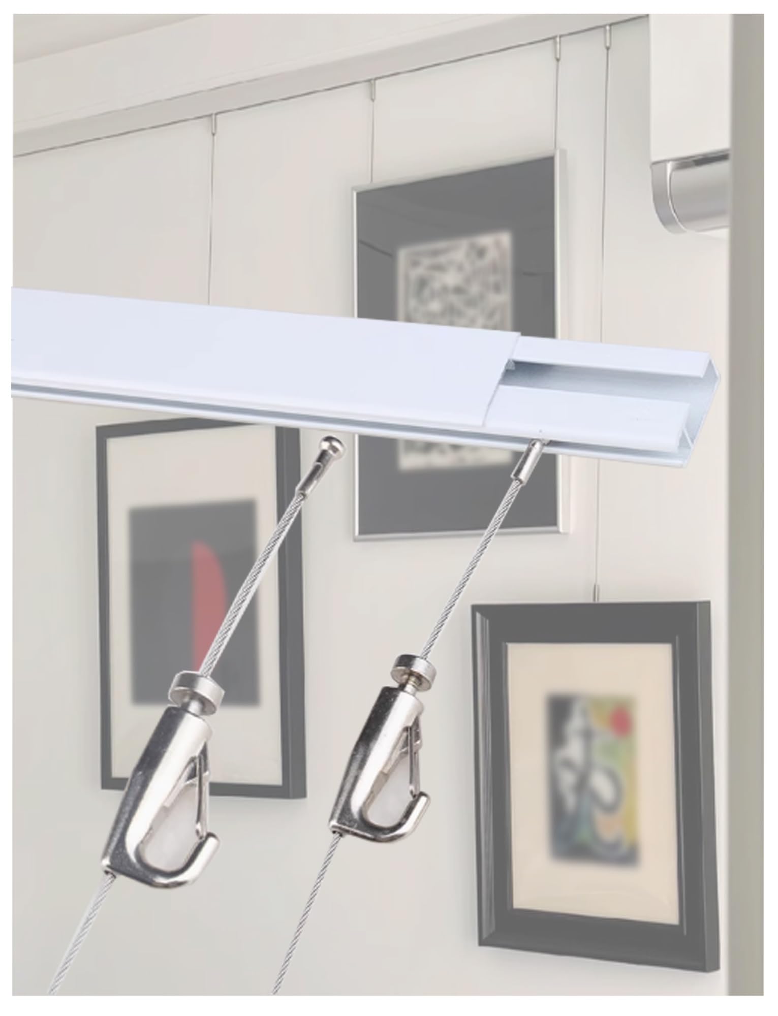 Rail d'accrochage pour tableaux, Kit de suspension de tableaux avec rails, 2 câbles, 2 crochets, plusieurs tailles(50cm/19.69in)