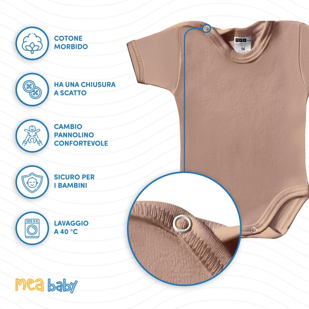 MEA BABY Body per neonati a manica corta | Body per bambine e bambini | Confezione multipla da 5 pezzi | 100% cotone | Body unisex