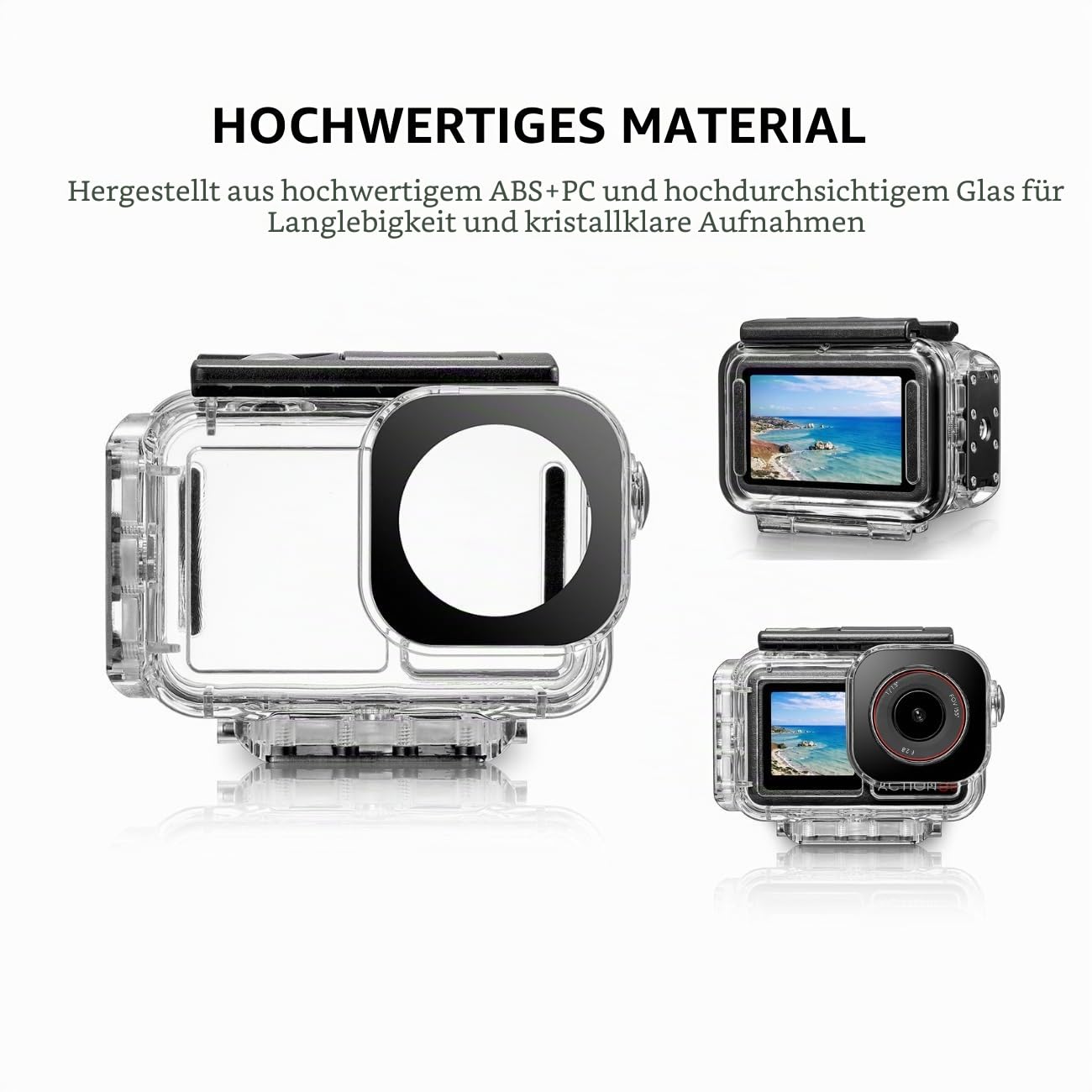Tauchgehäuse für DJI Action 5 Pro/4/3, Wasserdicht bis 60m mit Magnet-Schnellverschluss, Stabil aus ABS+PC & Hochtransparentem Optikglas | Magnetische Schnellentriegelung, 40 Meter unter Wasser, beschlagfrei, IP68 Wasserbeständigkeit