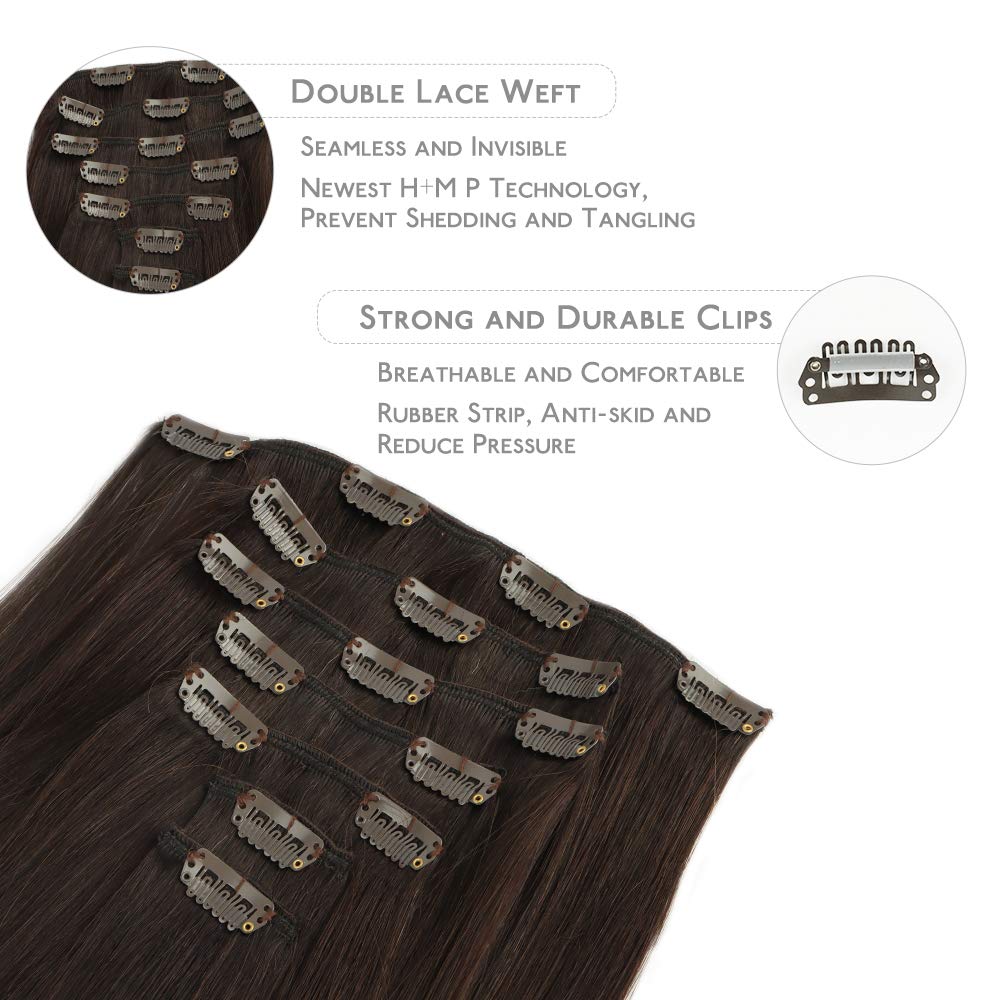WENNALIFE Clip in Hair Extensions Human Hair 16 Inch 120g 7pcs Dark Brown Hair Extensions Clip in for Women Real Human Hair Double Weft Rallonge Cheveux Humain Extension Real Hair Extensions — view 227