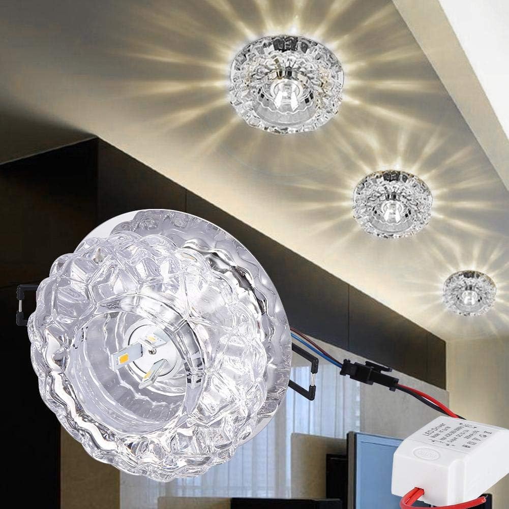 eecoo Crystal LED Downlight, Energy-Efficient 3W Recessed Ceiling Light, 5-8cm Aperture, Decorative Spotlight for Creative Corridor, Hallway, Living Room, Bedroom(White)