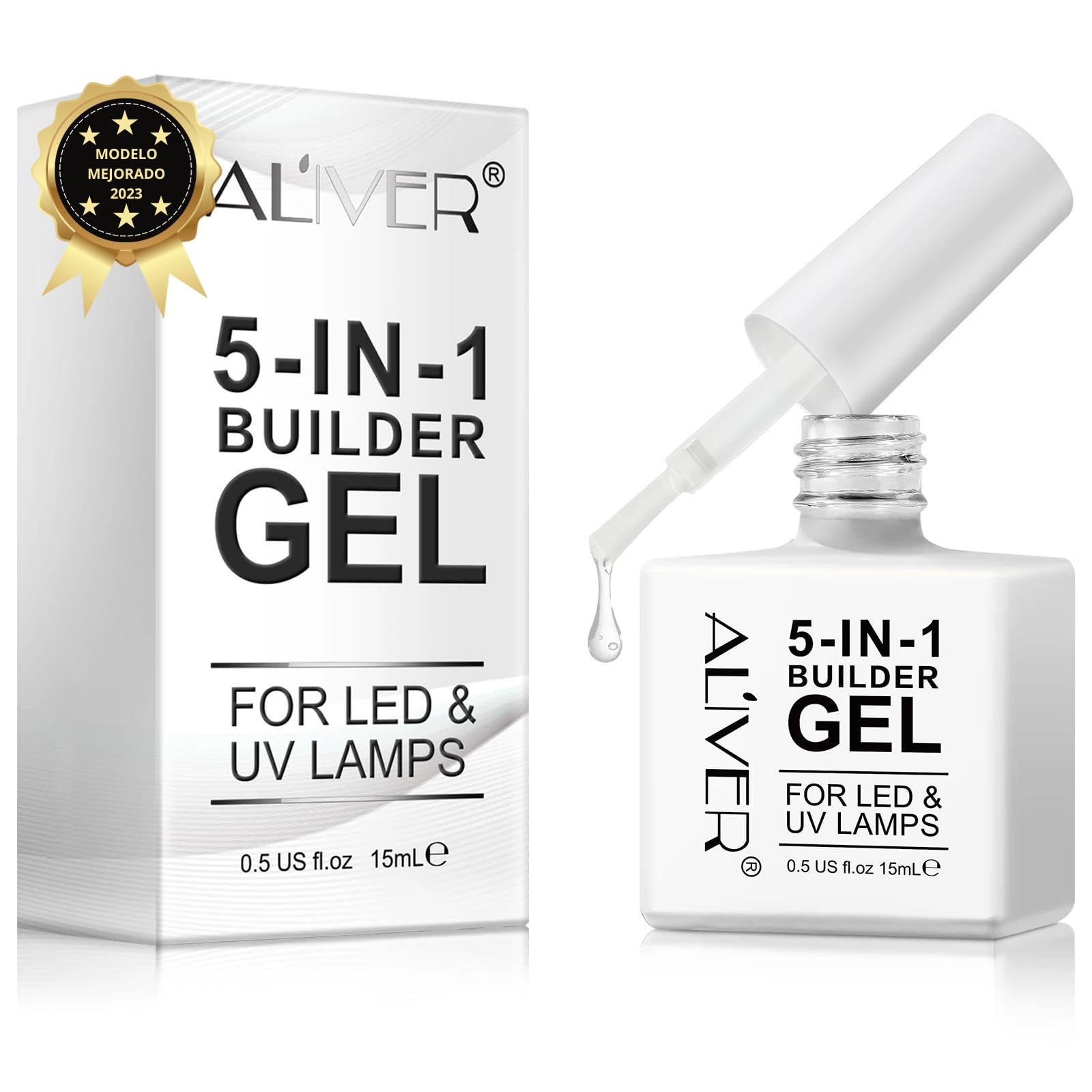 Gel Constructor de Uñas 5 En 1 - Valido para Led y Uv - Refuerzo Builder Semipermanentes - Gel Duro para Extensión de Uñas, Base Rubber, para Decoración - Reparación De Uñas - Color Transparente