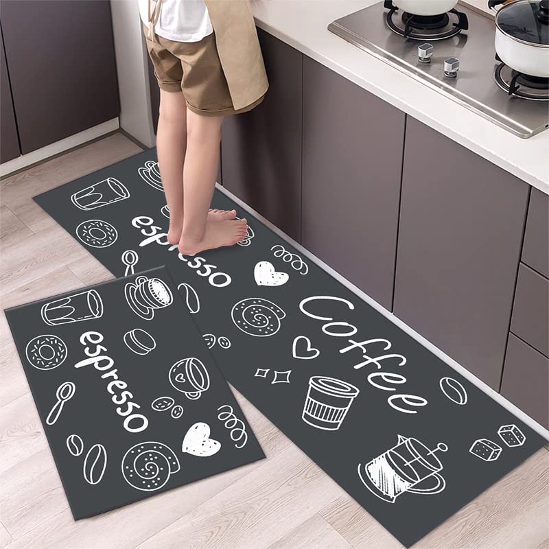 Alfombra Cocina 50X160Cm Graffiti Gris Vinilica Juego 2 Cuero Alfombras Cocina Antideslizante,Pasillo De PVC Impermeable,Antideslizante Y Resistente Antifatiga Al Aceite