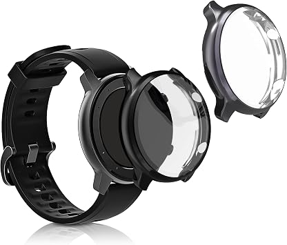 kwmobile 2x Case Cover for Huami Amazfit GTR 2 / 2e - Full Coverage Silicone Shockproof Full Body Protection Black/Grey
