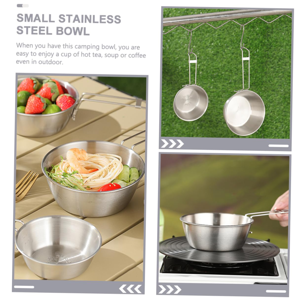 Toyvian 2 ensembles Bol Pliable En Acier Inoxydable Vaisselle De Camping Pliable Randonnée Portable Empilable Cuisine Camping Pliable Extérieur Compact Ustensiles 3 pièces * 2