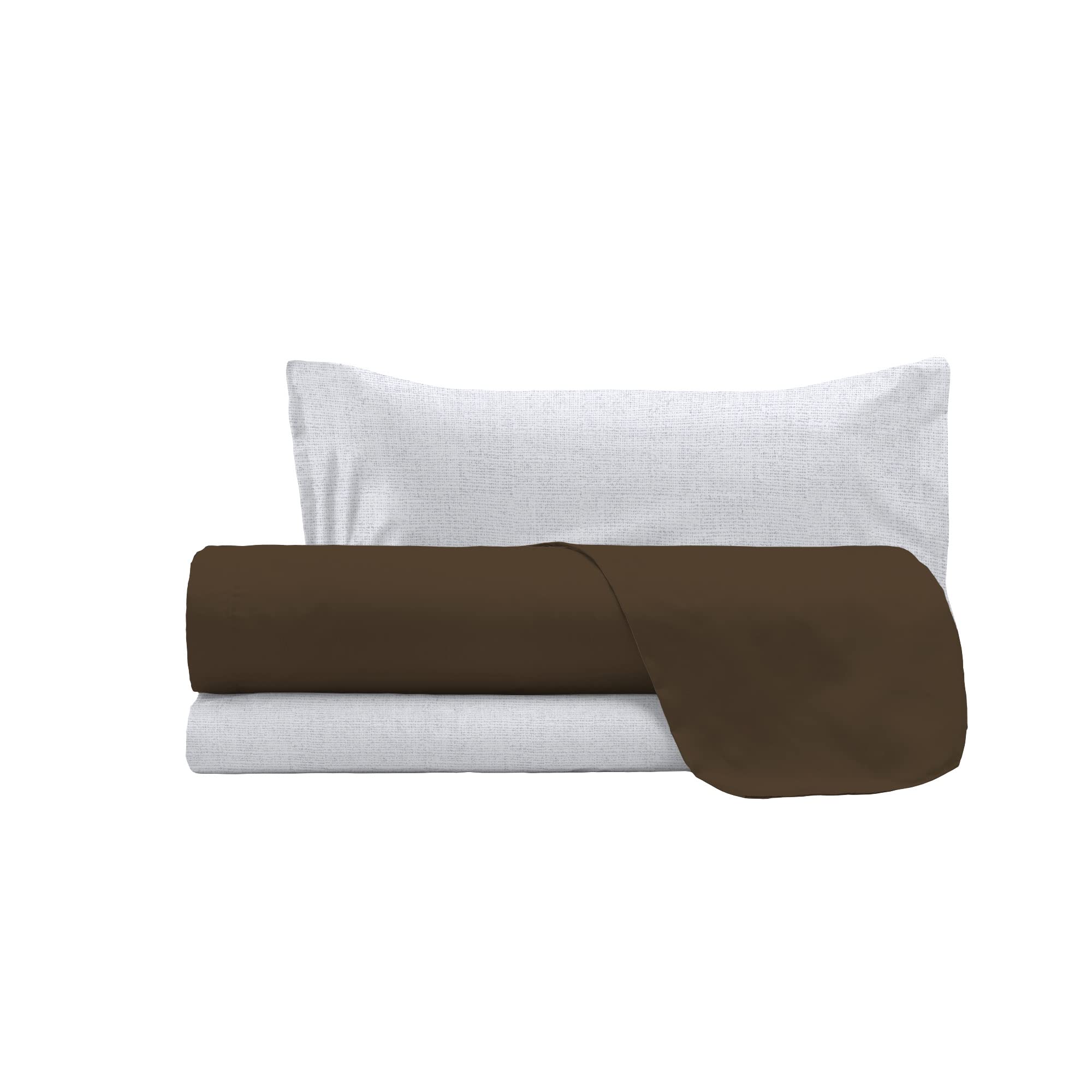 Trendy Chic 100% Cotton Bed Set, Made in Italy, Queen Size, Chocolate, King single - Image 4