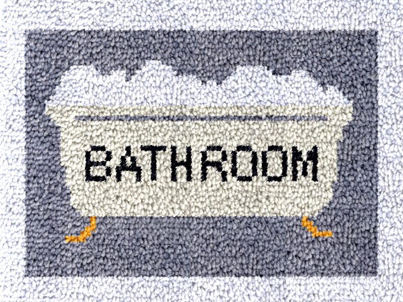 Image of Bathroom Latch Hook Rug Kits Set for Adults and Starter Crochet Hook Cushion Floor Mat Sofa Seat Cushion Crocheting Kits with Preprinted Canvas Crochet Yarn Carpet Kits Home Decor 52X38CM
