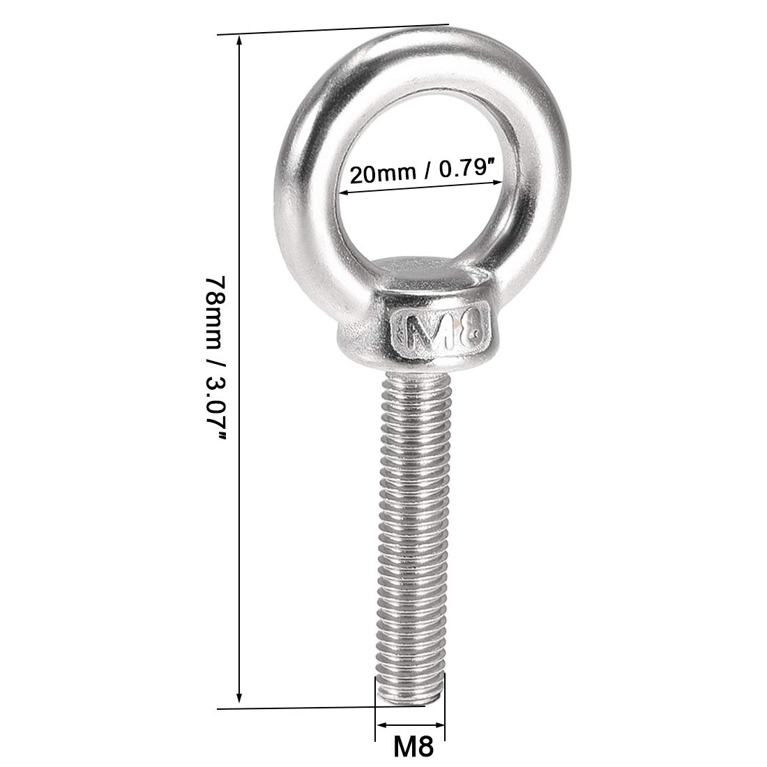 sourcing map Elevación Ojal Perno M8 x 40mm Macho Rosca 304 Inoxidable Acero para Colgante, Paquete de 5