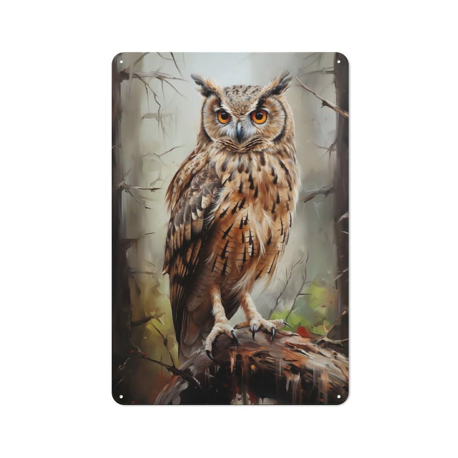 Junmoney Style-4 Horned Owl Eagle Owl Decorative Metal Plaque For Bar Wall, Pub Room And Party Space, Gift For Friends, Dad Or Home Bar Owners, 30X20cm