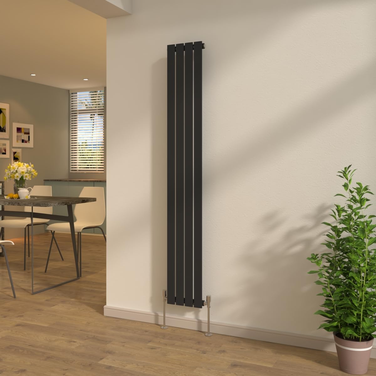 NRG New 1800x272mm Designer Flat Panel Single Column Radiator Vertical Black Central Heating Rads + Free Angled Valves