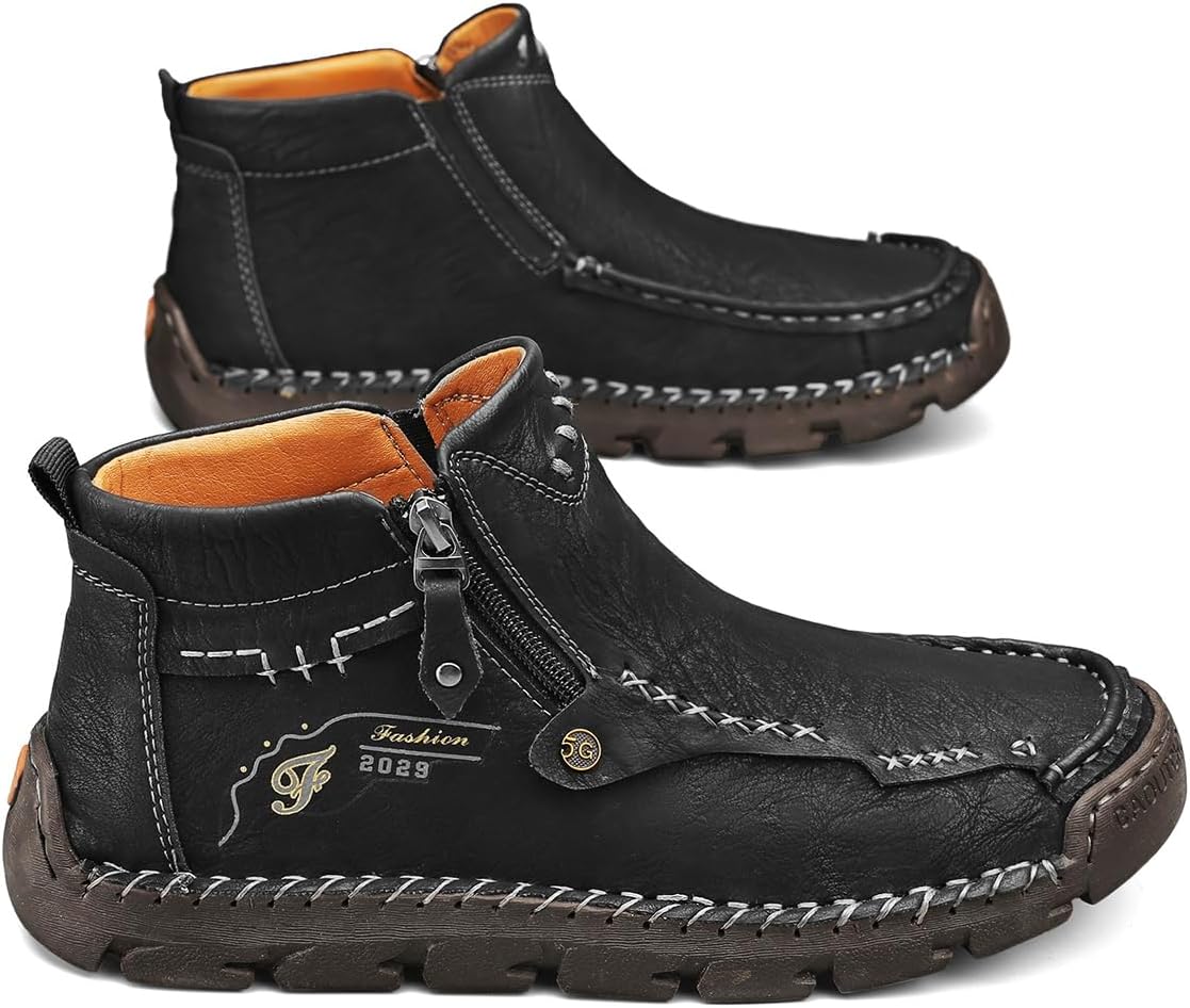 Men'S Casual Leather Ankle Chukka Boots Barefoot Shoes Mens Slip On Loafers Walking Driving Moccasins