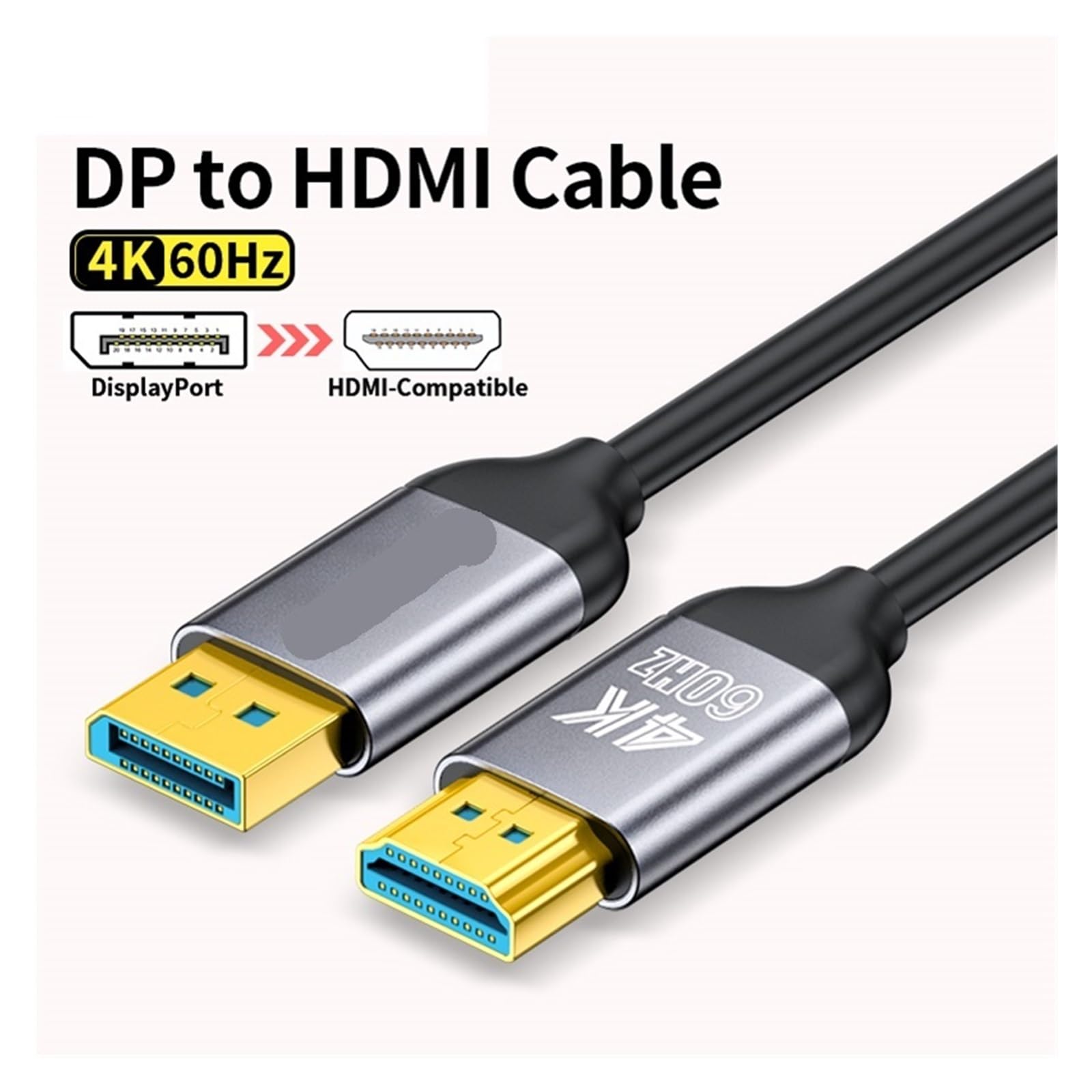 Câble De Connexion Audio-vidéo HDR Dynamique 4K 60Hz DisplayPort Vers HDMI, Câble De Connexion Audio-vidéo DP Vers HDMI for HDTV, PC, Moniteur, HUB(DP to HDMI Cable-2m)