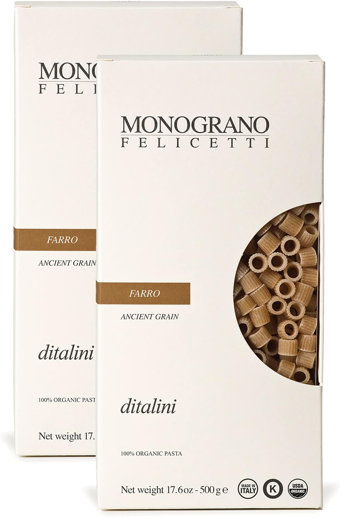 Farro Ditalini Pasta Italian Organic Non-GMO 17.6oz (500g) 2 Pack