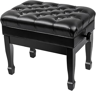 Meiiron Piano Bench PU Leather Keyboard Stool with Music Storage - Padded Cushion - Home & Professional Use - 10CM Height Adjustable - 58x41cmBlack