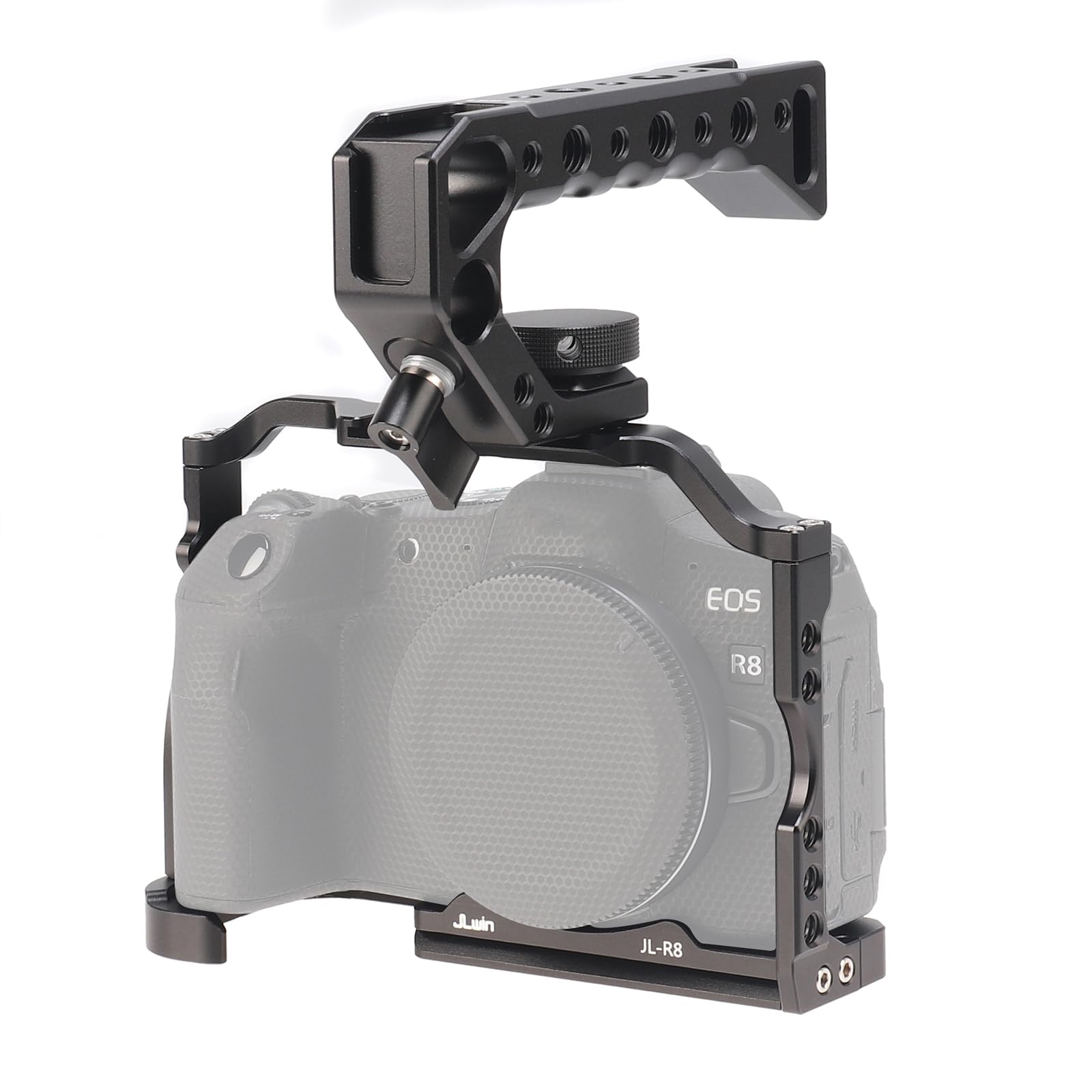 FOTGA Cage et poignée supérieure pour appareil photo Canon EOS R8 & EOS RP, alliage d'aluminium, caméra de vlogging vidéo, avec plaque de dégagement rapide pour chaussures froides pour Arca Swiss
