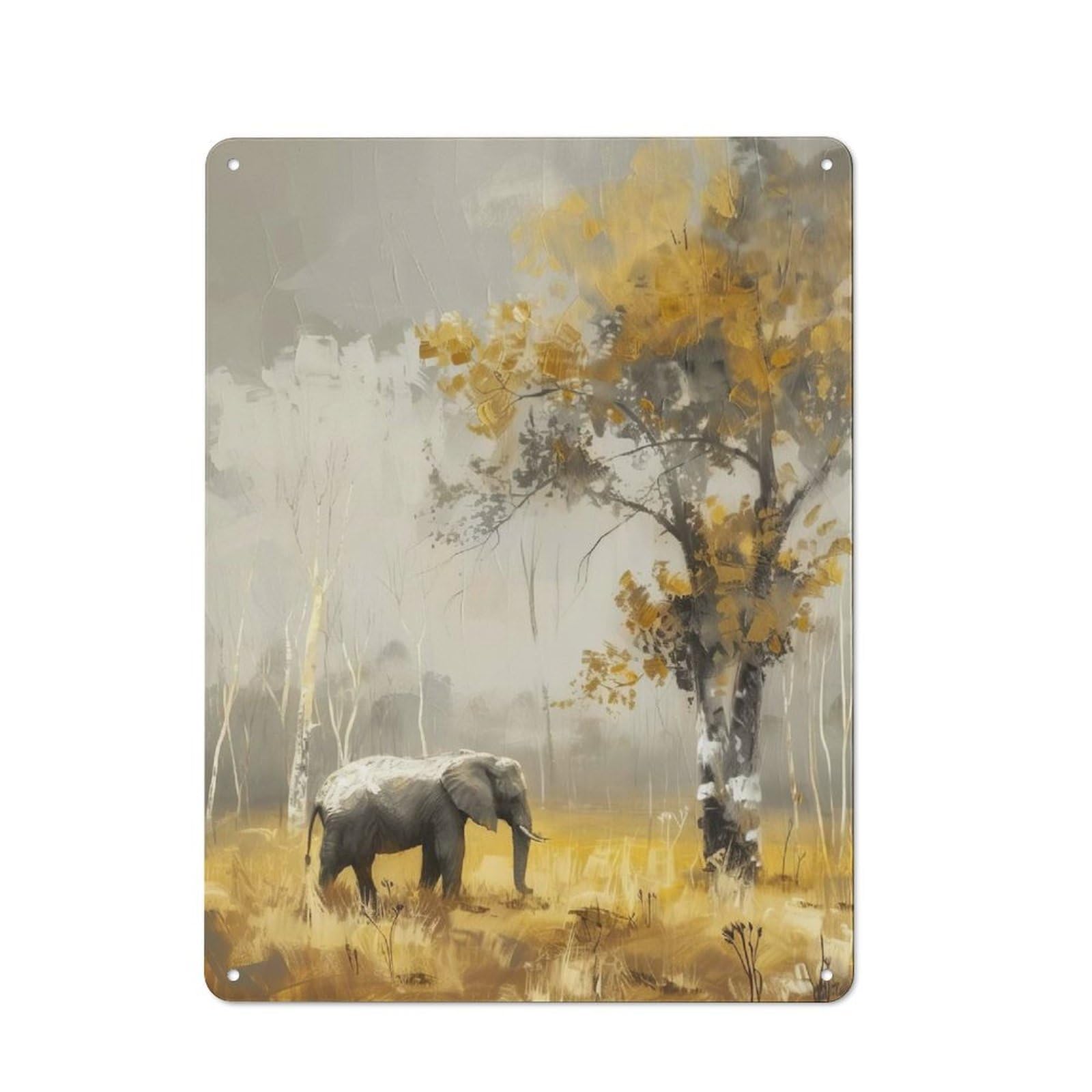 Industrial Elephant in Golden Forest Retro Metal Sign 40x30cm, Shed Wall Plaque for Garage, Workshop, Shed Or Utility Room