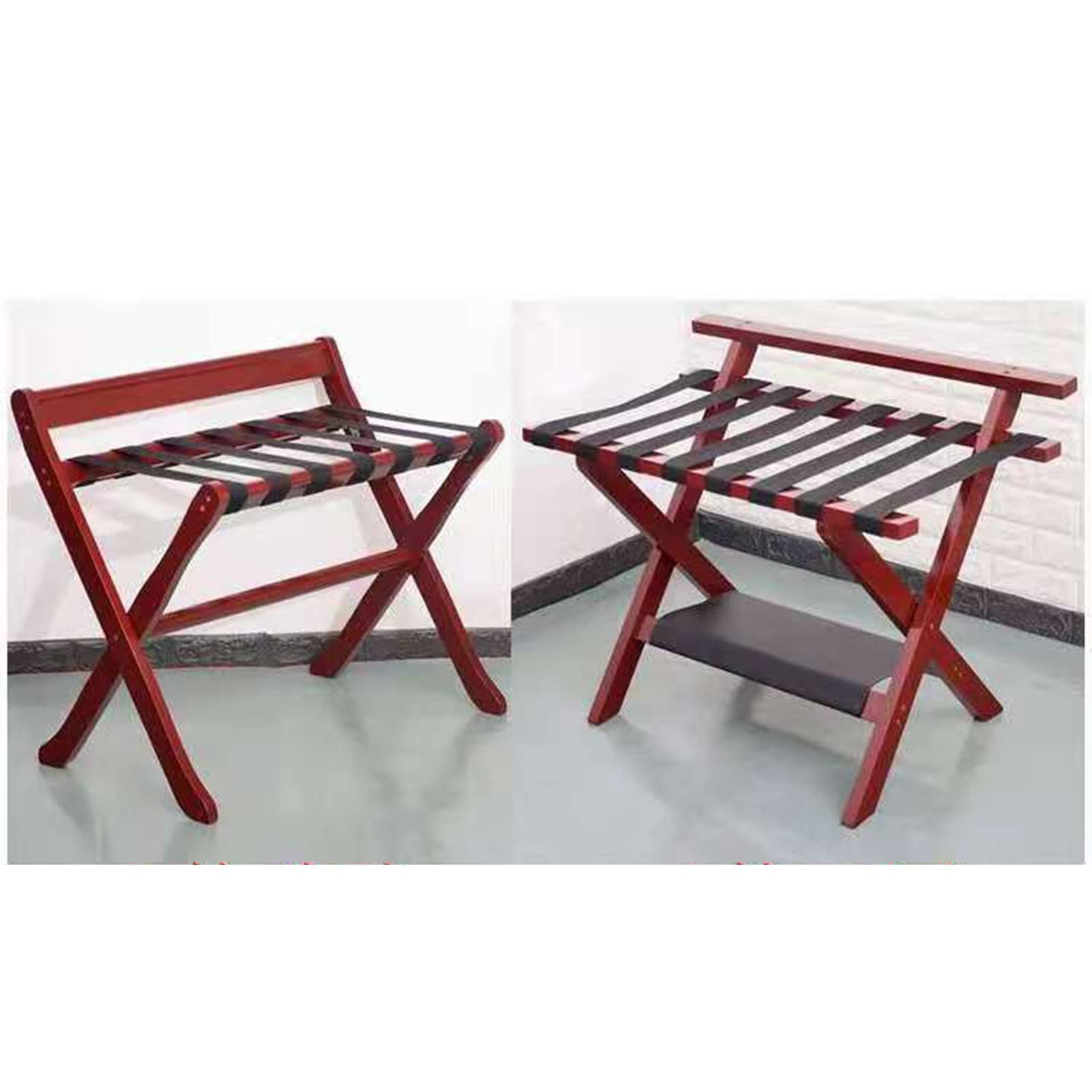 Portavaligie, Portavaligie In Pelliccia, Portavaligie Pieghevole Con Schienale, Supporto Per Valigie Da Camera D'Albergo, Portaborse Da Viaggio, Ripiano Portavaligie In Legno, Rosso 80X50X65Cm